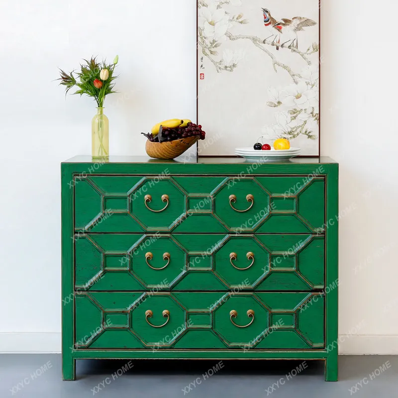 XXSolid wood new Chinese style simple art design retro old bedroom storage multi-function