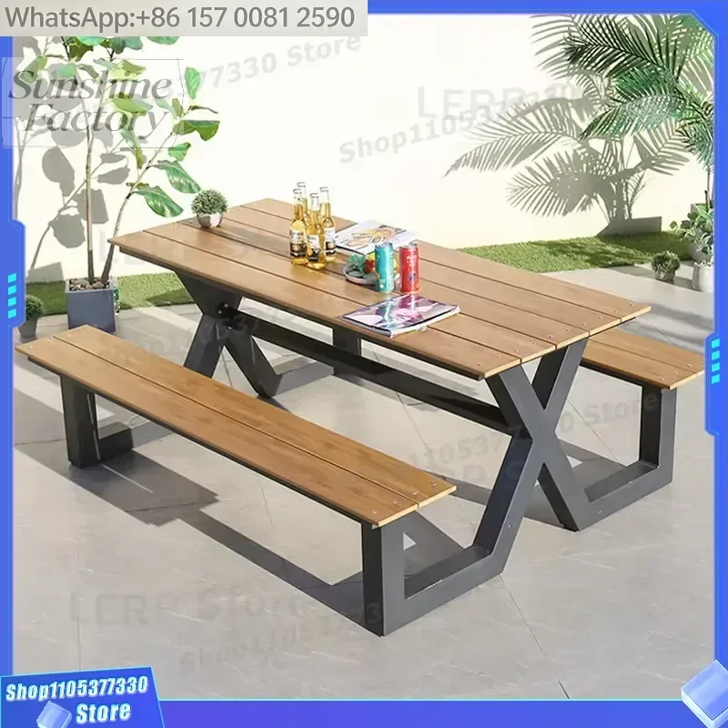 Outdoor Patio Hotel Restaurant Dining Plastic Wood Table and Chairs Modern Park Picnic Wooden Table With Bench