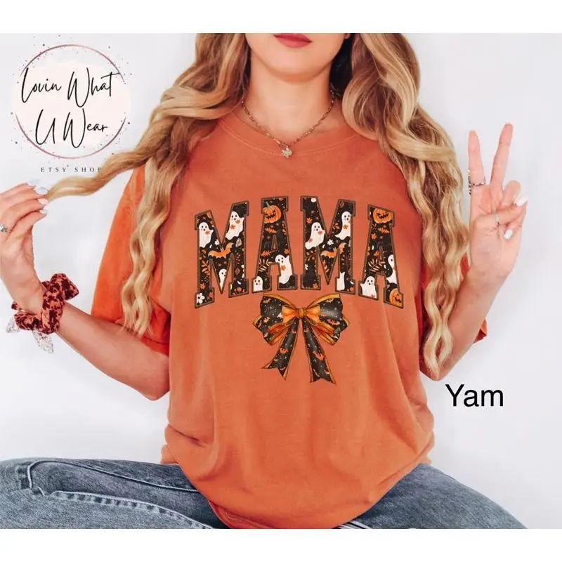 

Comfort Colors Mama Halloween T Shirt Spooky Coquette Mom Top Trendy Fall Oversized