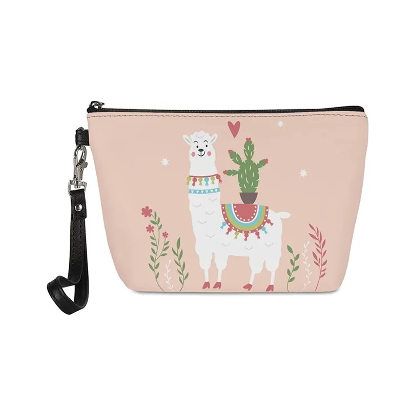 

Alpaca Llama Cactus Womens Makeup Bag Traevel Cosmetic Clutch Purse Leather Toiletry Handbag