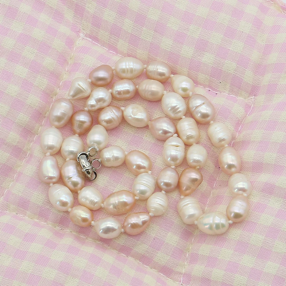 

Natural Freshwater Rice Pearl Necklace 7-8mm Mix Color Baroque Screw Pearl With Direction Clasp Design Necklace Jewelry 1Strand
