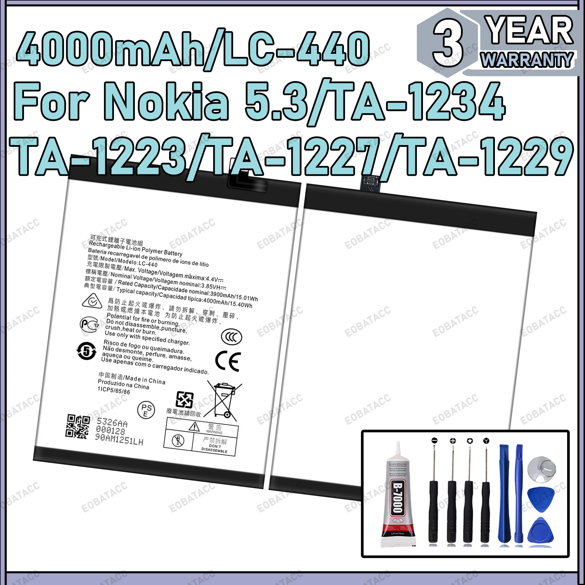 

100% New Zero Cycle LC-440 Battery For NOKIA 5.3/TA-1234/TA-1223 phone Replacement Batteries Bateria +Tools