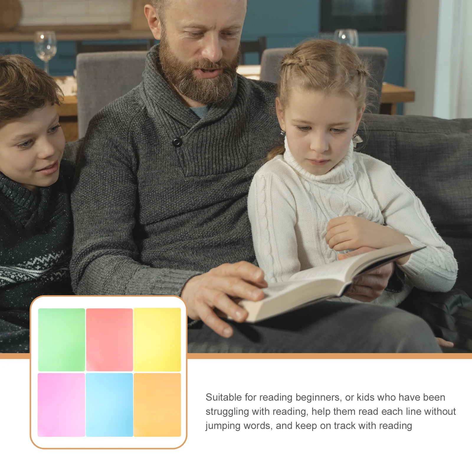 

6Pcs Reading Helper Strips Bookmarks for Kids Focus Enhancing Colored Overlay Markers for Guided Reading and Line Tracking