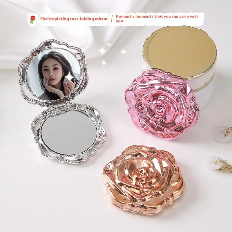 1PCS Portable Mini Mirror Retro Rose Flower Small Pocket Makeup Mirror Double Sided Hand Mirrors Compact Cosmetic Beauty Tool