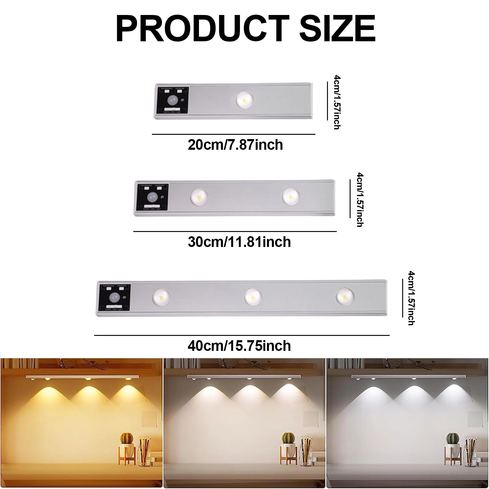 Motion Sensor Lights Under Cabinet Kitchen Lights LED Cupboard Light Magnetic Wardrobe Lights USB Rechargeable 3Colors Dimmable