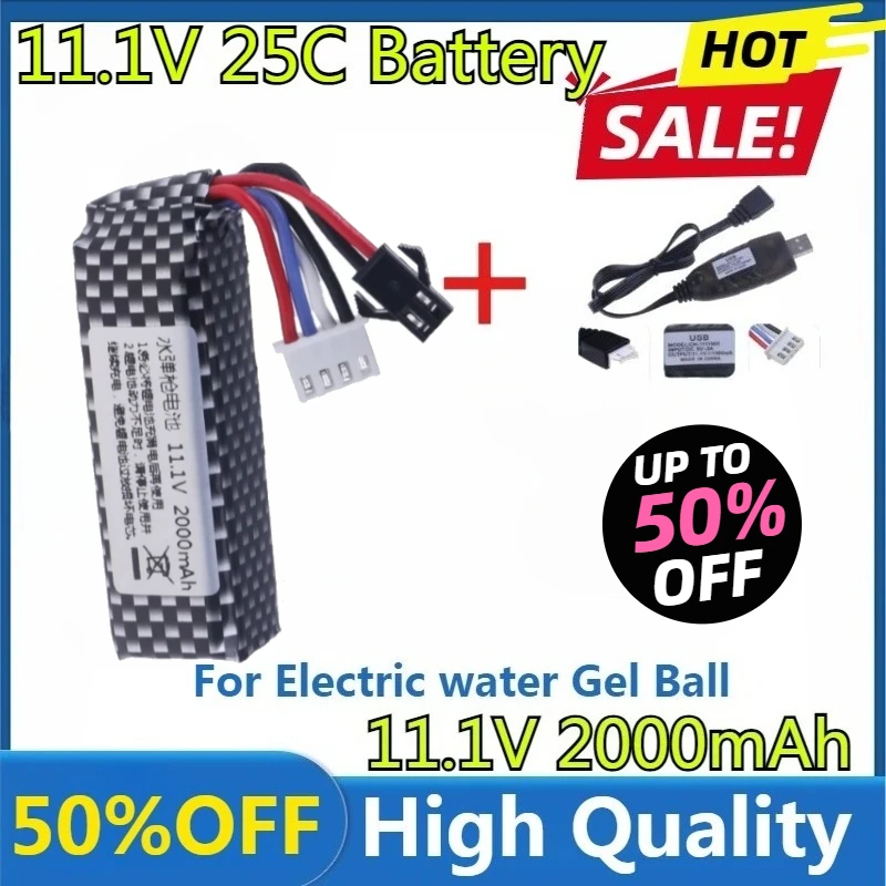 

For Electric Water Gel Ball Blaster Toys Pistol/ Eco-friendly Beads Bullets Toys Air Gun 3S 11.1V 2000mAh 25c Li-ion Battery/USB