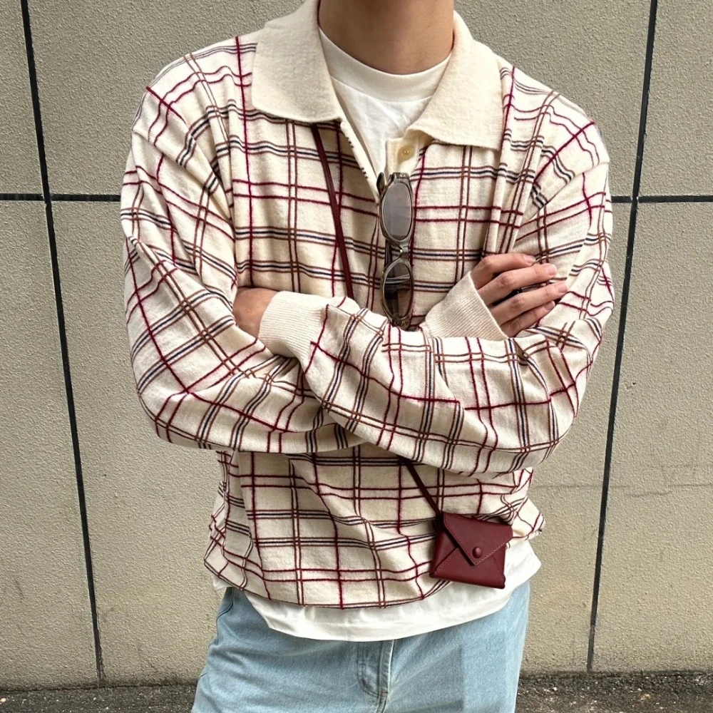 

Vintage Plaid Knitted Sweater Pullover for Men and Women