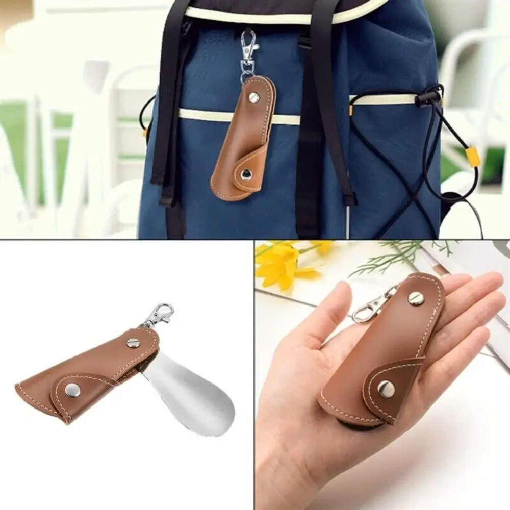 Stainless Steel Foldable Shoehorn Leather Convenient Shoe Wear Aid Shoe Lifter Ideal Assistance Tool Shoe Puller Keychain