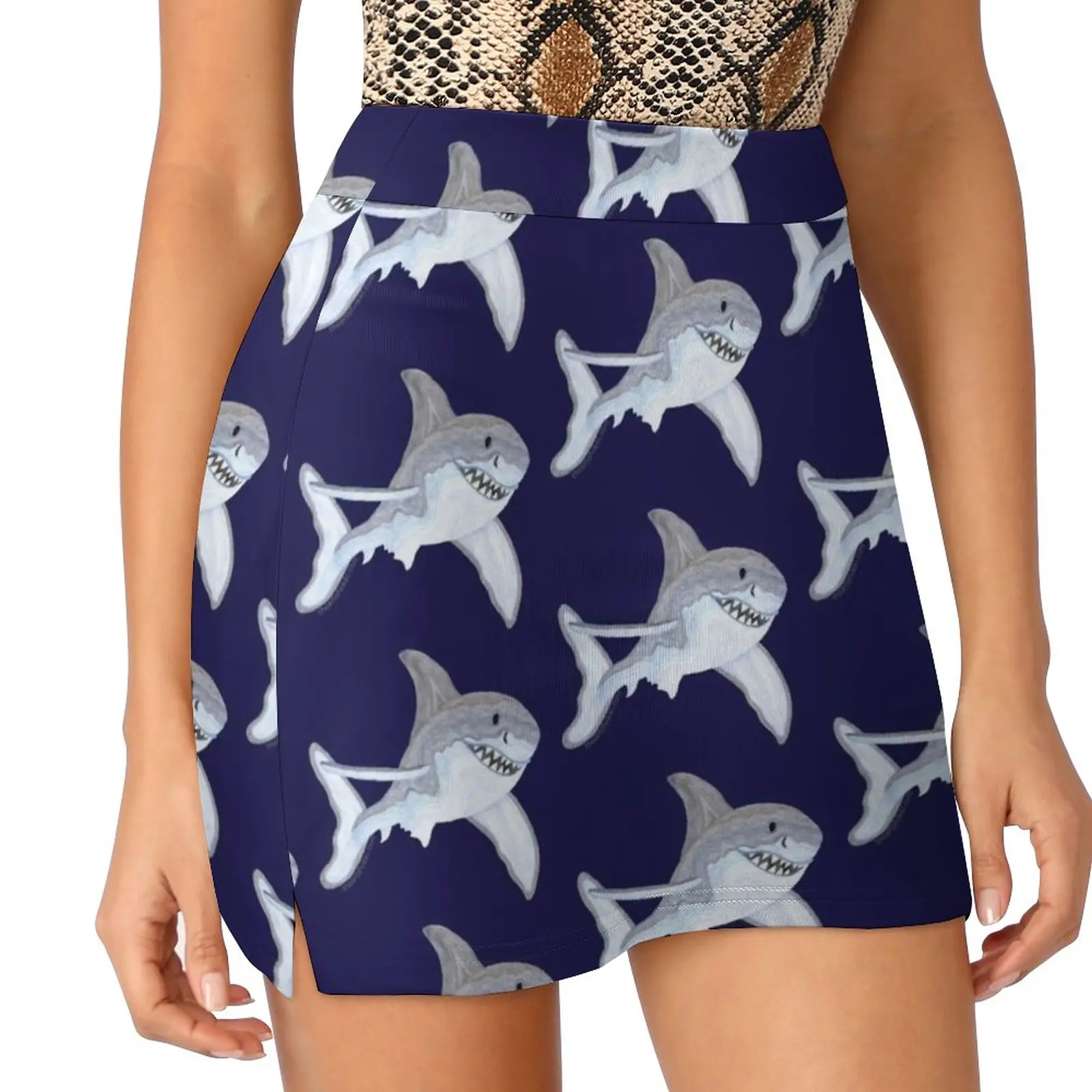 Great White Shark Fanciful Aquatic Watercolor Women's skirt Aesthetic skirts New Fashion Short Skirts Shark Jaws Great White