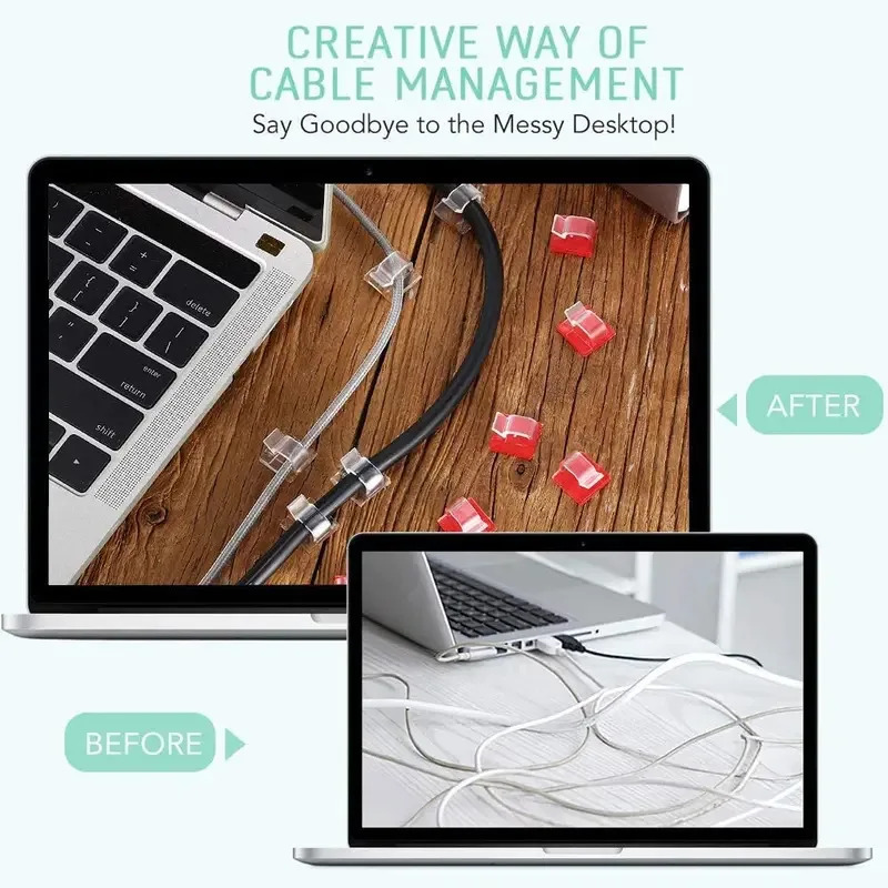 10/20/40/60/80pcs Self Adhesive Cable Management Organizer Clips Wall Desk Tidy Data Wire Cord Fixer Fastener Clips For Office