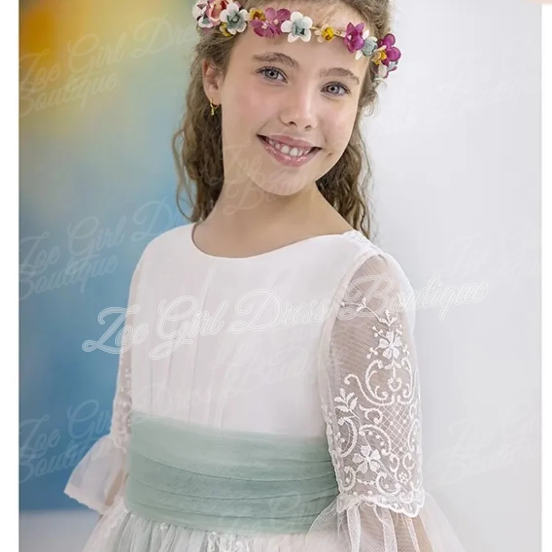 robes-de-demoiselle-d'honneur-en-dentelle-blanche-et-tulle-avec-ceinture-verte-manches-mi-longues-robes-de-princesse-pour-la-premiere-communion-robes-de-mariage-pour-enfants-personnalisables