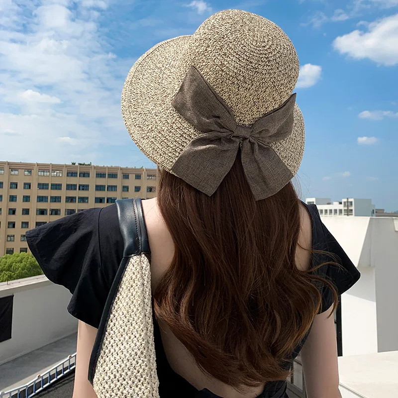 

Summer Outdoor Fashion Bow Foldable Sun Hat WideBrim Floppy Summer Hats for Women BeachPanama Straw Dome Bucket Hat Shade Hat