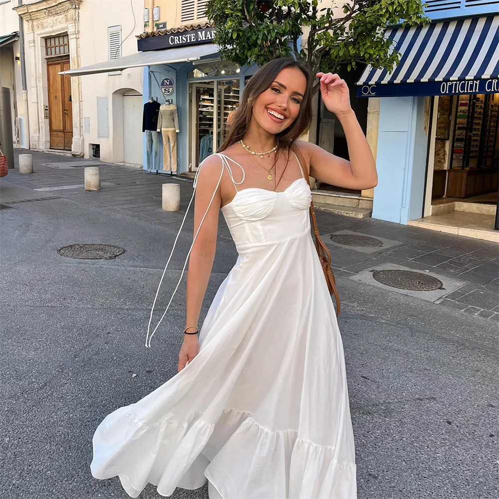 Vestido feminino com alça branca, versátil vestido de popeline decorativo em camadas, slim fit, casual, estilo europeu e americano, novo slim fit, moda de verão