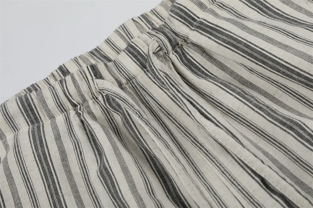 Harajuku Herren-Hose aus Leinen mit vertikalen Streifen, Baggy-Stil, lässige Jogginghose mit elastischem Bund und Kordelzug, entspannte Passform, Strand- und Urlaubshose – Detail 7