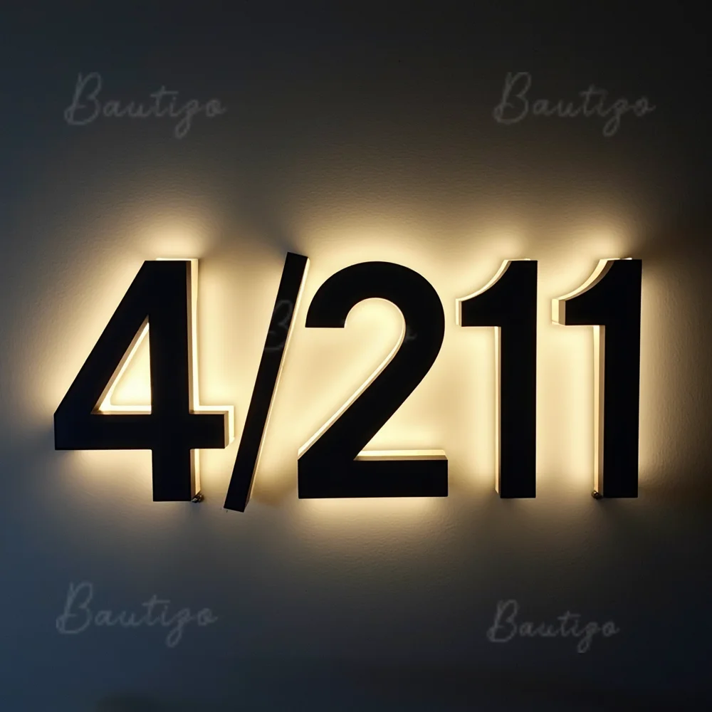 Custom Backlit House Number Outdoor Sign Letters for Storefront Business Waterproof Illuminated Light Up Signage