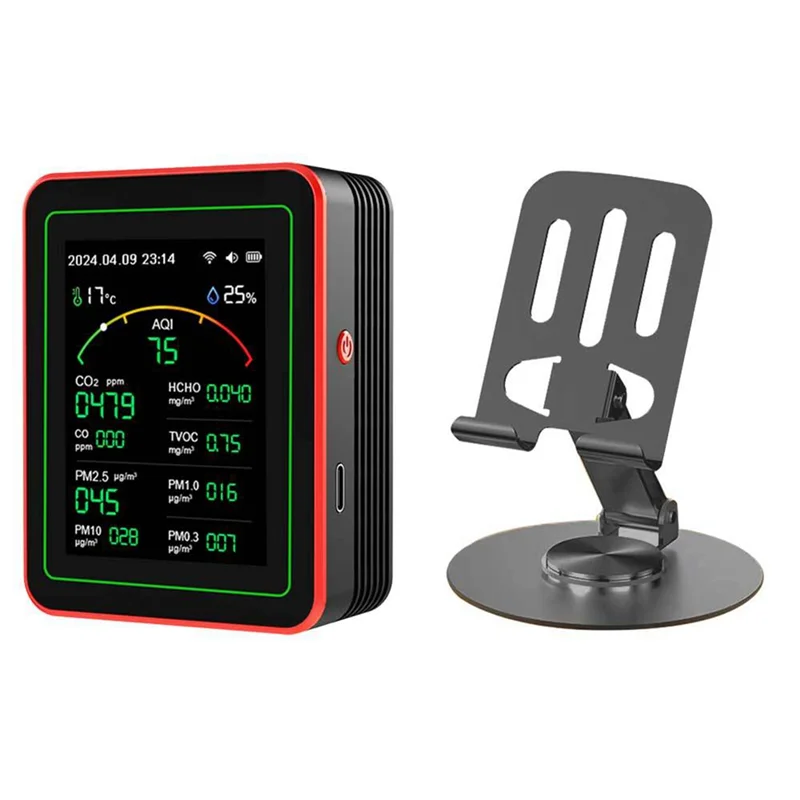 ABVO-Tuya Wifi 15 en 1 Detector de calidad del aire portátil para el hogar AQI PM0.3 PM1.0 PM2.5 PM10 CO CO2 TVOC HCHO probador con montaje