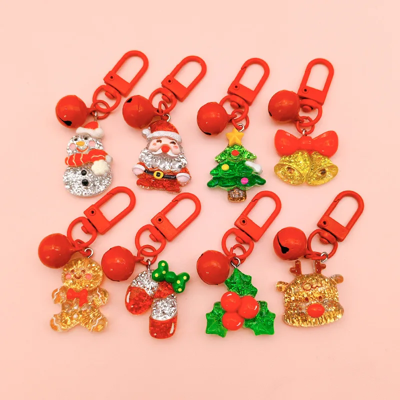 Cartoon Cute Ice Through Christmas Series Car Keychain Pendant Santa Claus Small Gift Backpack Hanging Decoration Christmas