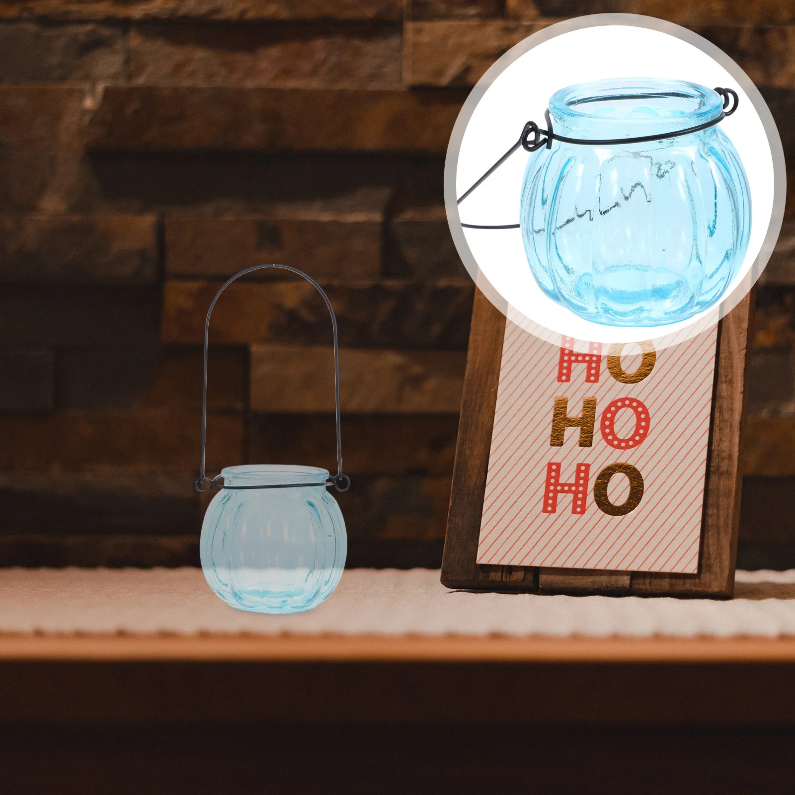 

Light Blue Vintage Crystal Pumpkin Glass Holders Hanging Tealight Elegant Wedding Party Home Decoration Romantic Glow