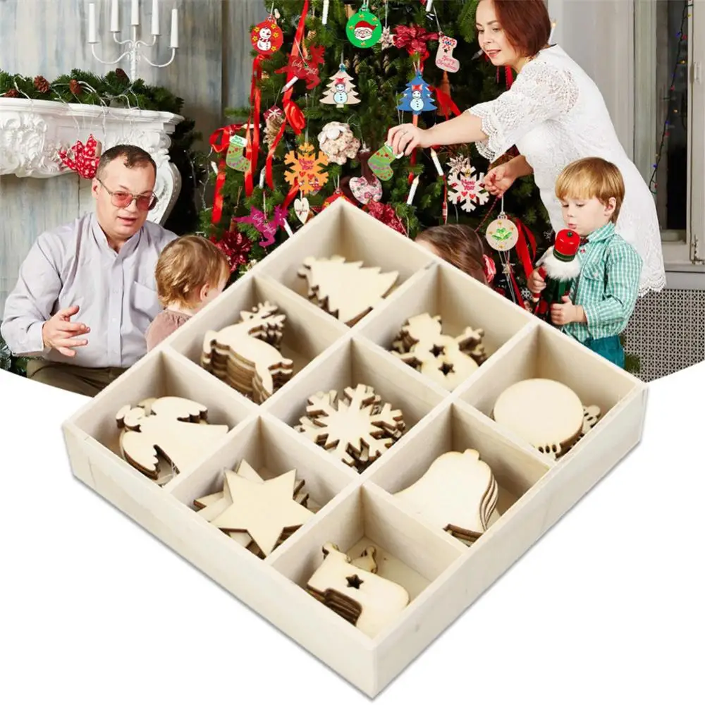 72Pcs Wooden Xmas Tree Hanging Ornament Christmas Party Decorations for Home New Year Santa Claus Snowflake Star Bell Gift Decor