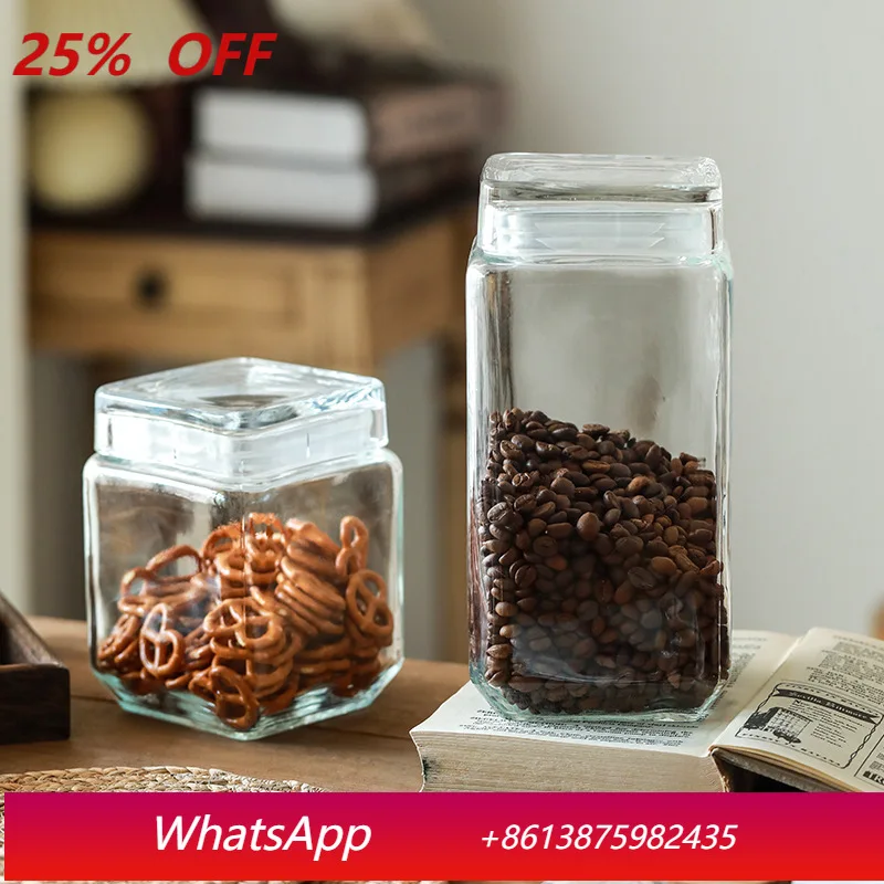 

LTT square glass storage tank kitchen grain storage tank coffee bean snack sealed tank