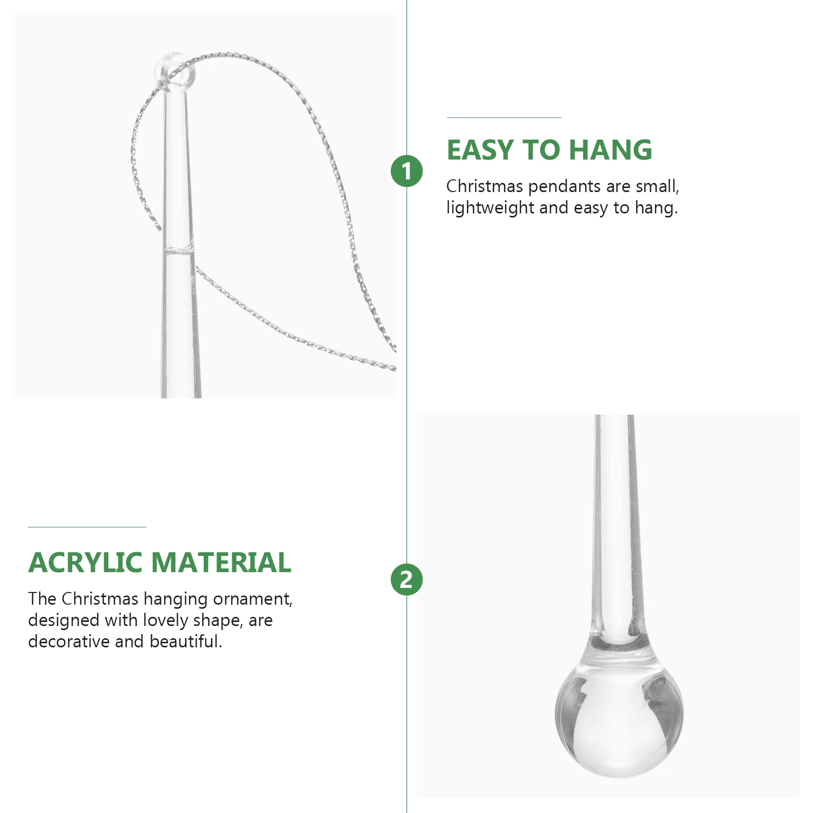 

6pcs Acrylic Hanging Ornament Christmas Tree Decor Xmas Pendant Party Favor Drop Shape Waterdrop Prop For Window Wall
