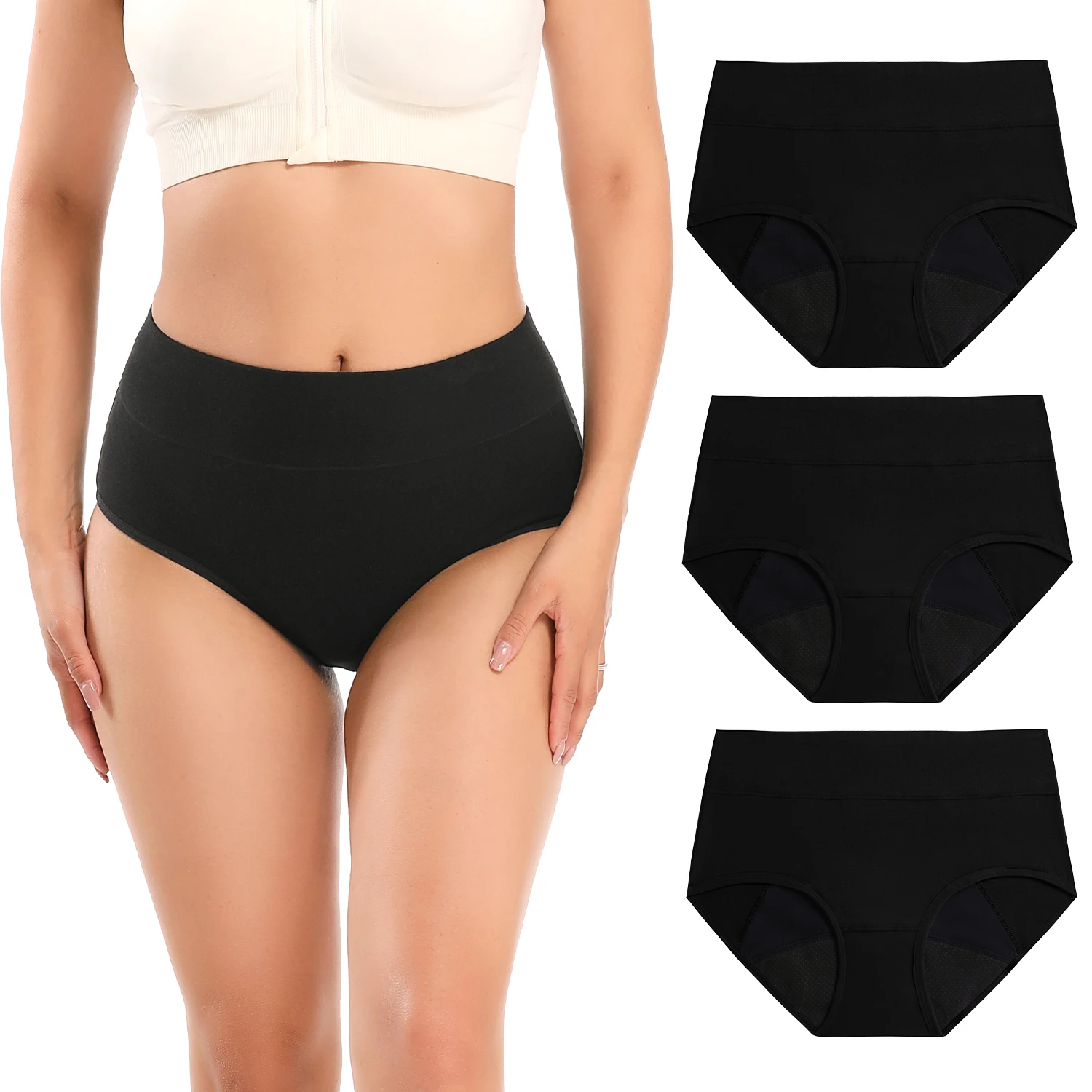 3pcs High Absorbency Menstrual Period Panties for Women High Waisted Leak Proof Incontinence Briefs Set for Heavy Flow