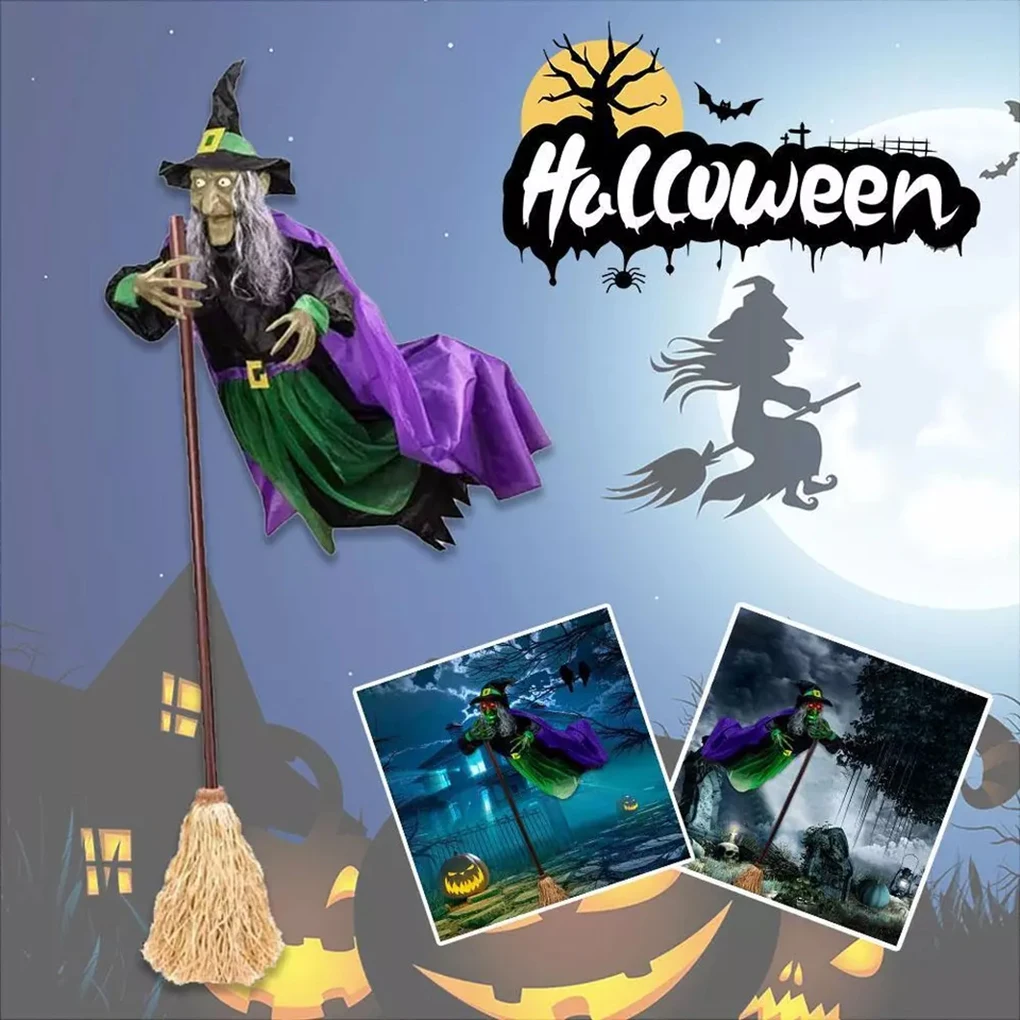 Flying Witch Outdoor Decor Spooky Flying Witch Decorations with Sounds Lights for Outdoor Halloween Yard for Garden for Indoor