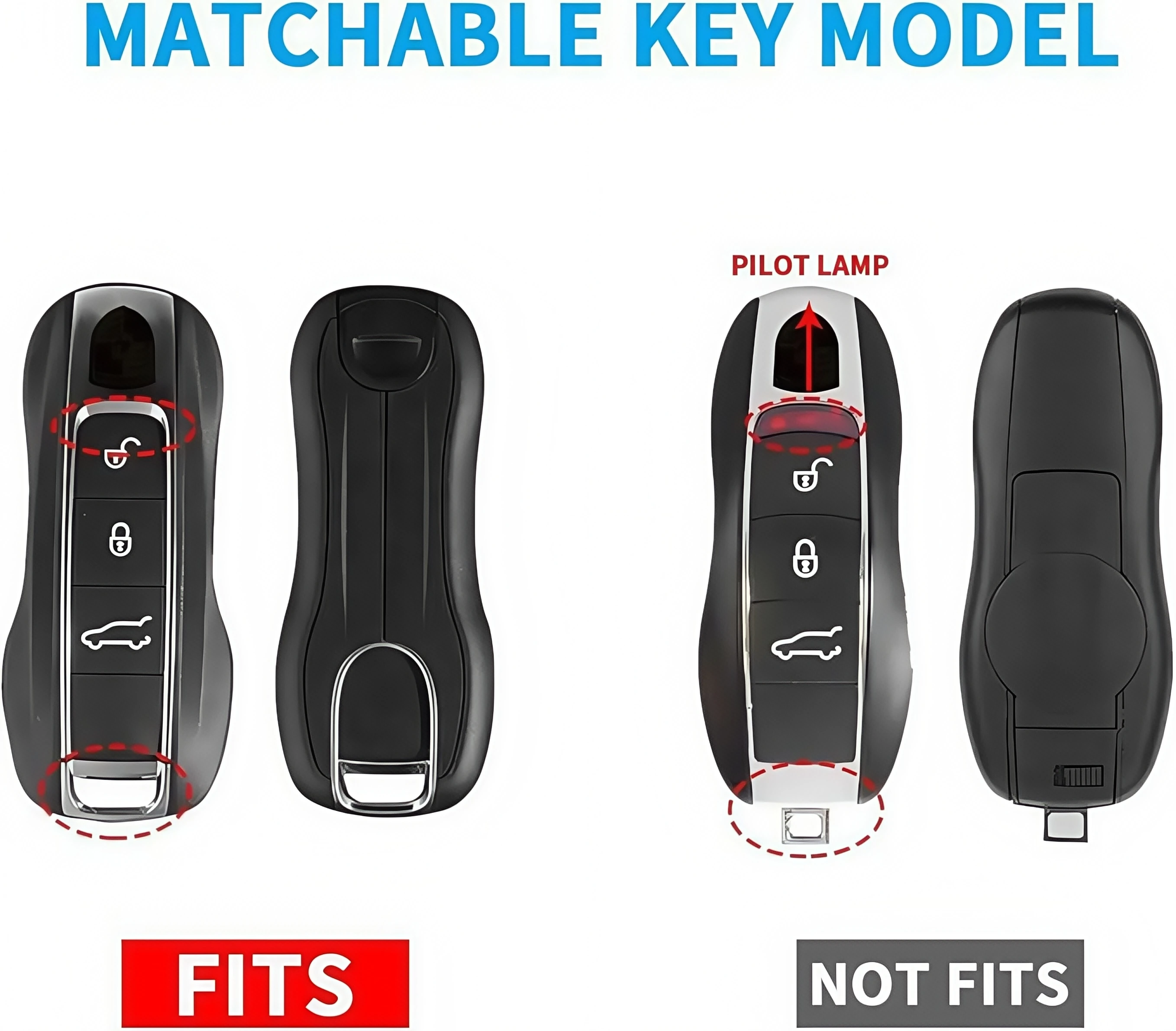 2PC Metal matte silver Key Shell Car Key Case Fit For (2017-2024) Cayenne Panamera Cayman 971 9YA 718 911 Macan Boxster Taycan