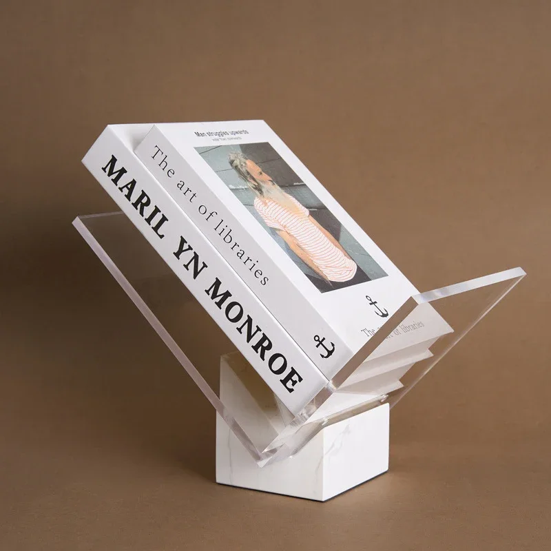 Natural Marble Book Stand for Display and Reading Transparent Acrylic Book Holder for Art Magazines Textbooks Cookbooks Books