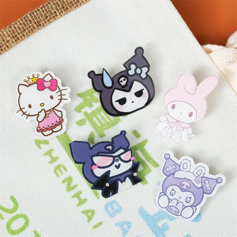 Sanrio Hello Kitty Cartoon Brooch Anime Action Figures My Melody Kuromi Cinnamoroll Lapel Pins Backpacks Broocher Collar Jewelry