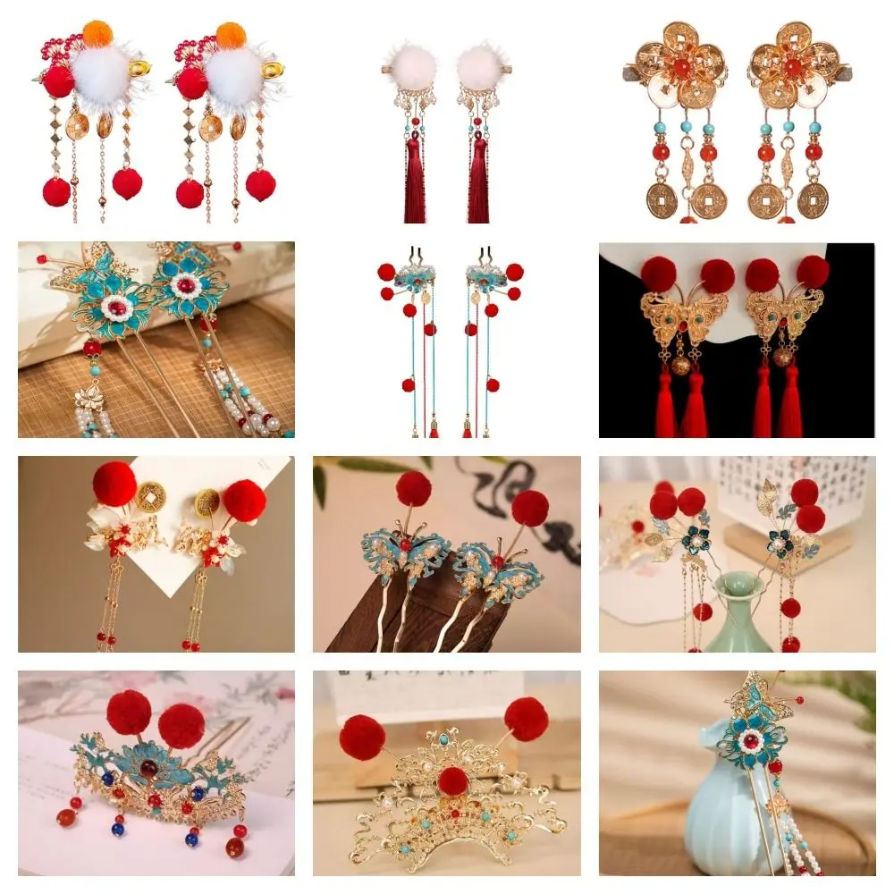 Retro Chinese Style Ancient Hair Stick Classical Pearl New Year Headdress Tassel Hair Comb Tang Dynasty Hairpin Jewelry