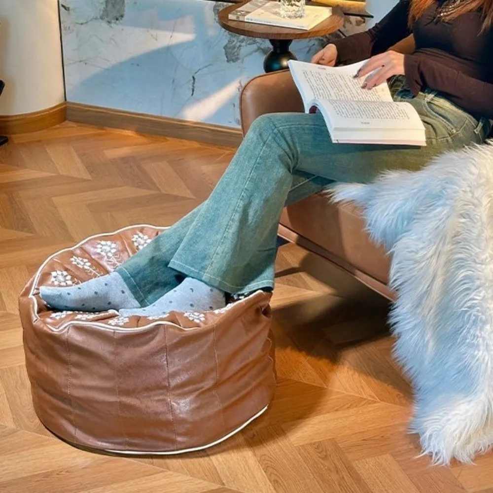 Round Seat Cushion Cover Waterproof Embroidery Pumpkin Pouf Cover Large Capacity Unstuffed Storage Leg Bench Home Furniture