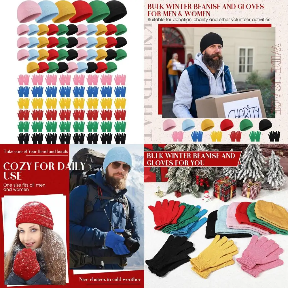 

Winter Beanies and Gloves Set, 96 Pieces Bulk, Unisex Cold Weather Hats and Gloves for Men and Women, Ideal for Homeless Support