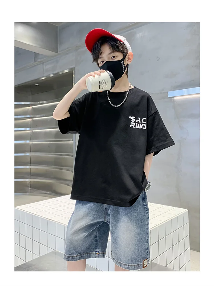 2026 Neues Sommer-Kinder-Baumwoll-T-Shirt für Jungen, Bestseller Kurzarm-T-Shirt, Tops im schlichten Stil, Teenager-Kinder-Mode, bedrucktes T-Shirt – Detail 12