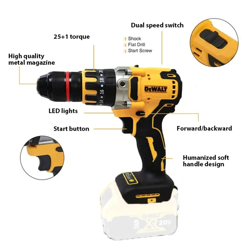 Dewalt-DCD791 Motor sem escova com bateria Li-ion, 13mm Chuck
