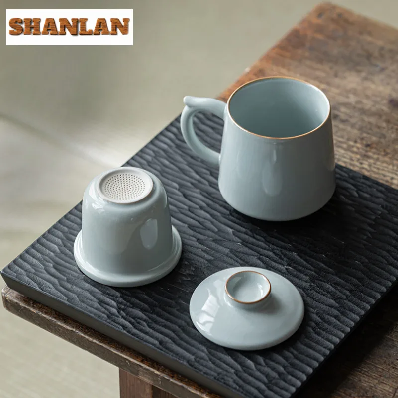 

380 мл ручной работы Azure Ru фильтр для чая, чашка-сепаратор для офиса, рабочая чашка с крышкой, персональный кувшин для разделения чая, посуда для напитков, подарки