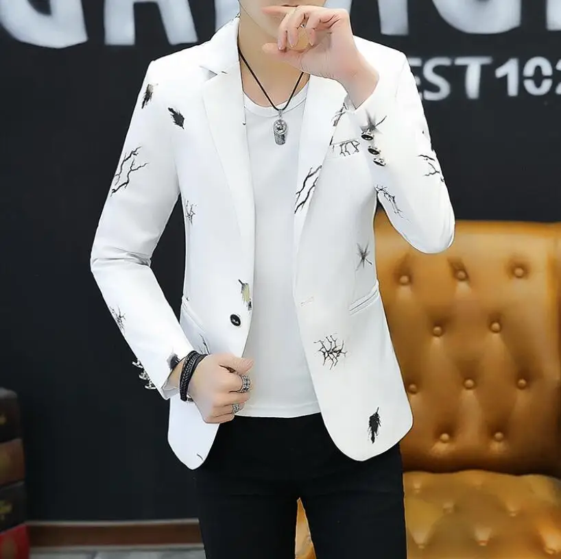 Spring Autumn 2023 Youth Slim blazer Men Fashion Casual Spring Print suit jacket