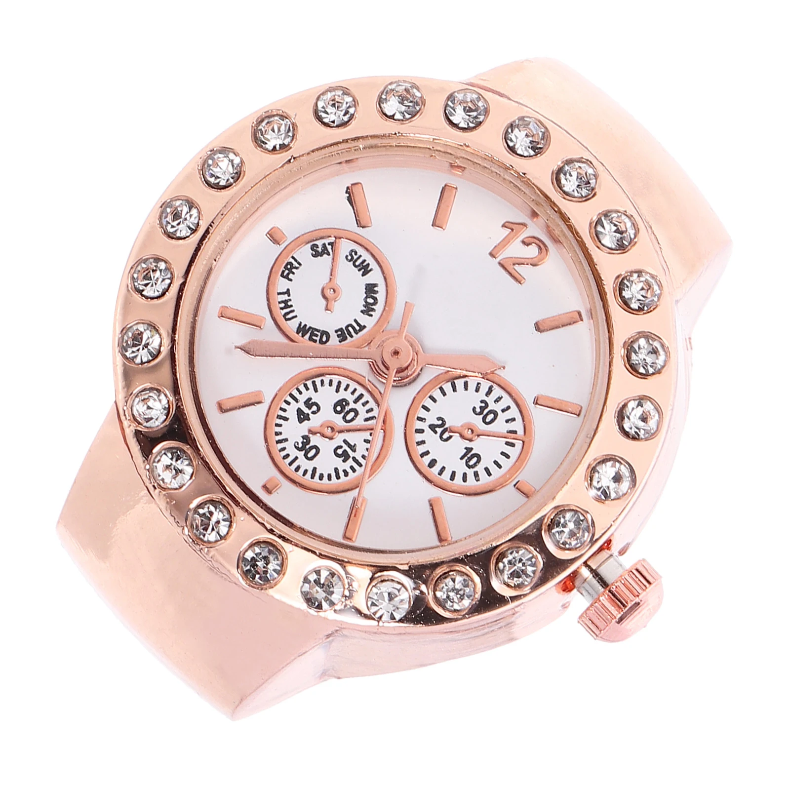 Three-eyed Ring Watch Finger Rhinestones Stylish Rings Watches Women Alloy Quartz Miss