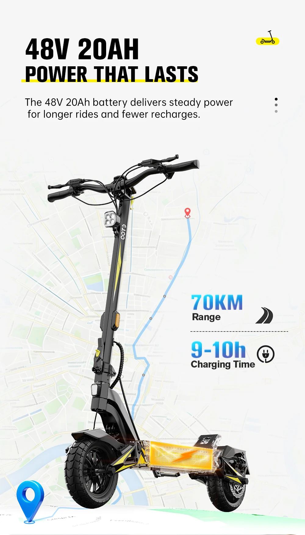 OOTD SR1 Elektroroller 1400W 48V 20AH Akku 10 Zoll Reifen Scheibenbremse Tragbarer Erwachsenen-E-Scooter für Pendler