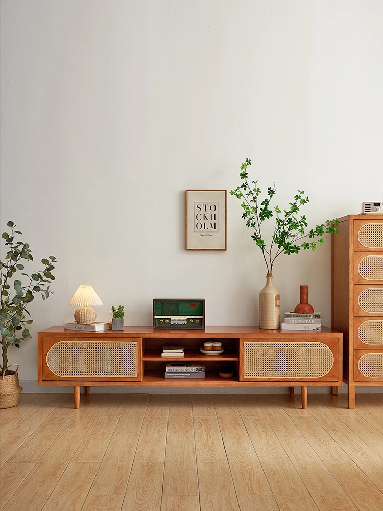 Tea table, TV rattan woven low cabinet, living room wall cabinet, cabinet combination, multifunctional storage cabinet