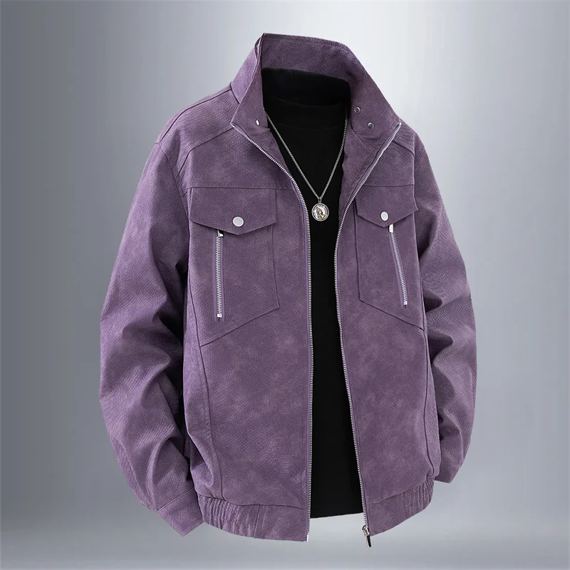 

Solid Color Leather Jacket Fashion Casual Style Roupas Masculinas Wind-Resistant Quality Breathable Comfortable Men Clothing