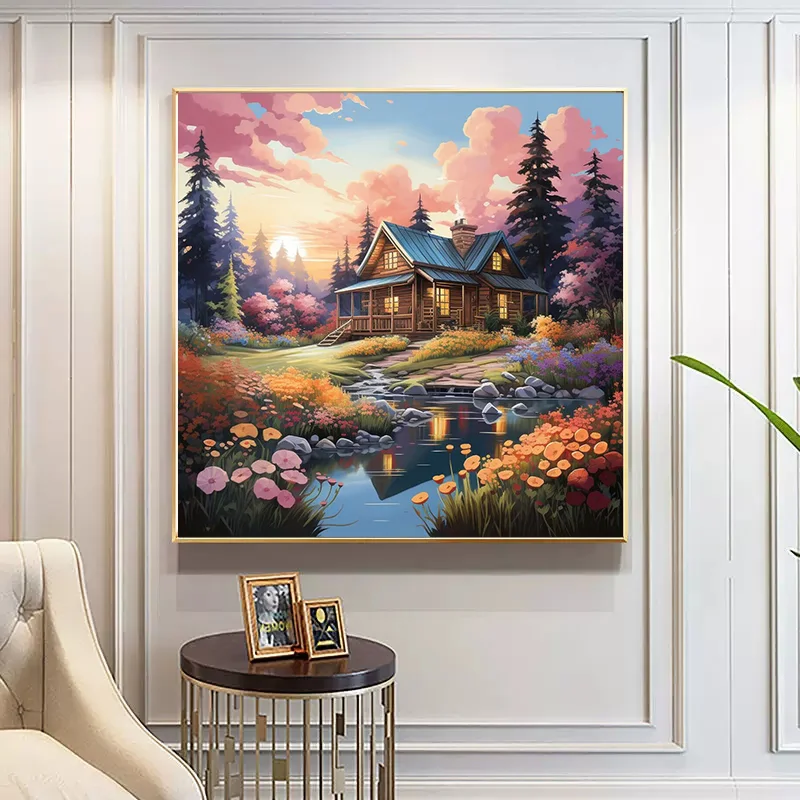 

Lakehouse Cross Stitch 2026 New Line Embroidery Small Bedroom European Restaurant Scenic Embroidery Home Decor Cotton Fabric