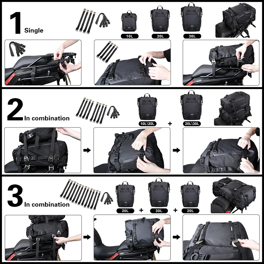 Rhinowalk Motorcycle Rear Seat Bag 100%Waterproof Inner Bag Motor Saddlebag 10L/20L/30L Single Sale Modification Rider Backpack