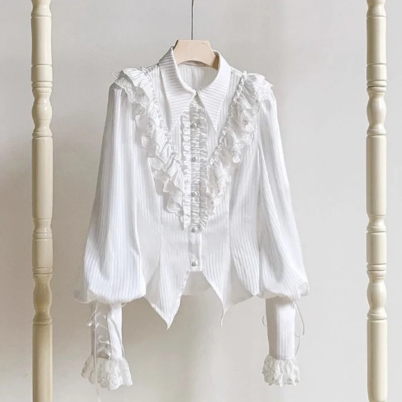 Camicette Lolita giapponesi Kawaii Donna Camicie vittoriane vintage con maniche a lanterna Top Y2K Estetica Cospaly Jk Blusas Mujer De Moda