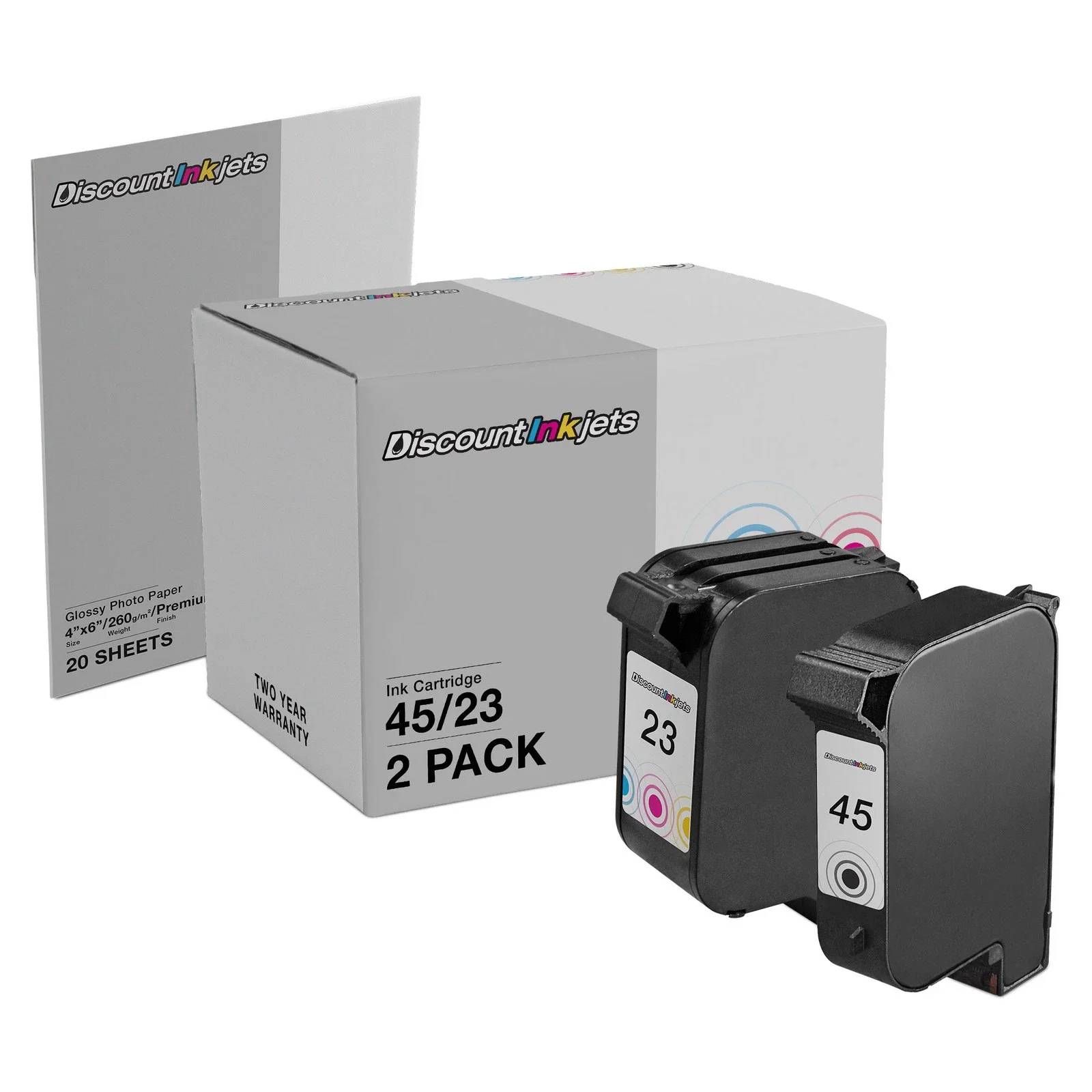

2PK #45 #23 for 51645A C1823 BLACK COLOR Ink Cartridge DesignJet 750c Plus 750cm