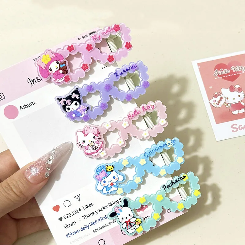 

5PCS Hello Kitty girls candy colored acrylic eyeglass frame hair clip MINISO Japanese sweet student children's hair accessories