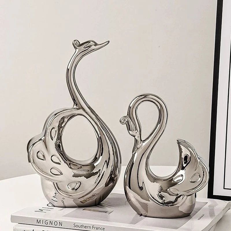 Creative A Pair Couple Swan Shape Ornament, Light Luxury Handicrafts Supplies, Home Living Room Wine Cabinet Desktop Decoratives