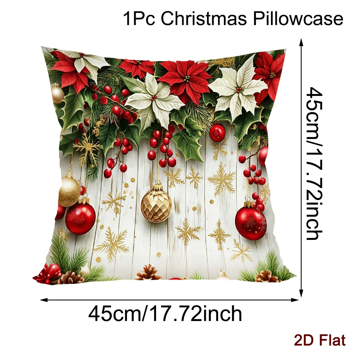 1pc Merry Christmas Pillow Covers Xmas Poinsettia Polyester Throw Pillow Covers Christmas Decor for Home 2026 New Year Gifts