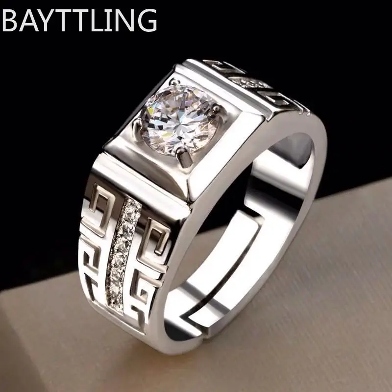 

925 Sterling Silver fine big Crystal Open Rings For Man Women Fashion Party wedding party designer jewelry Charms couple Gifts