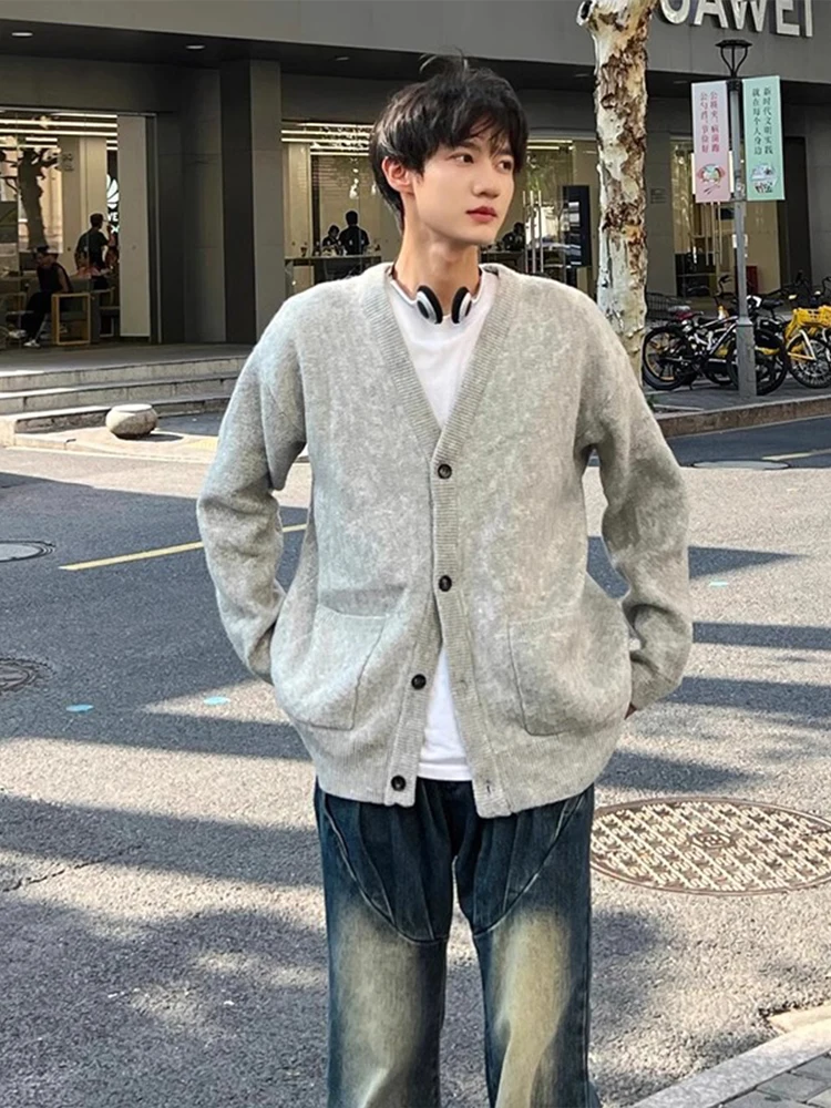 

Мужской вязаный кардиган в американском ретро-стиле с V-образным вырезом, весенне-осенний, повседневный, модный брендовый свитер для подростков Neline Line Jaet